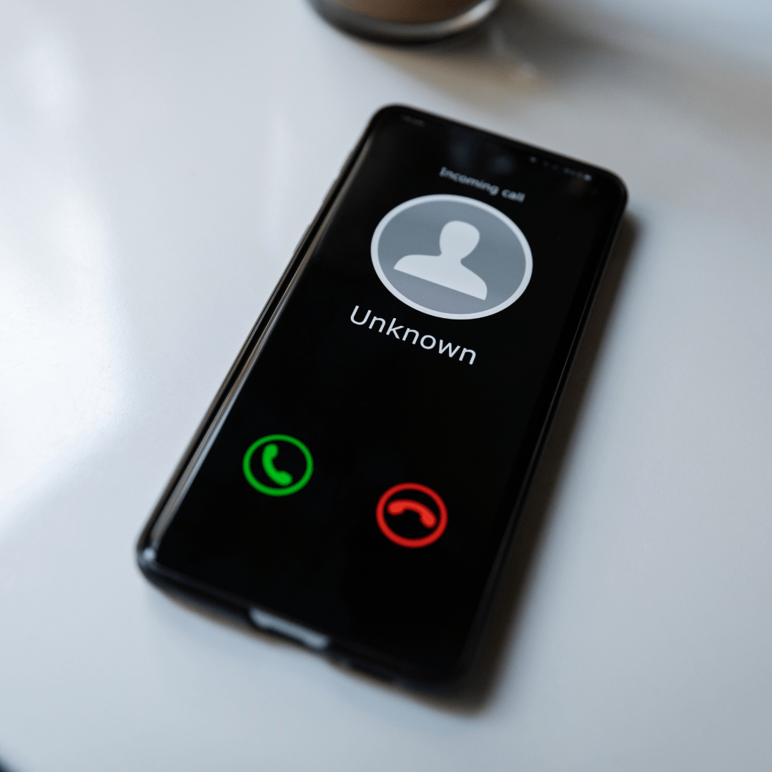 smart phone with an incoming call from unknown