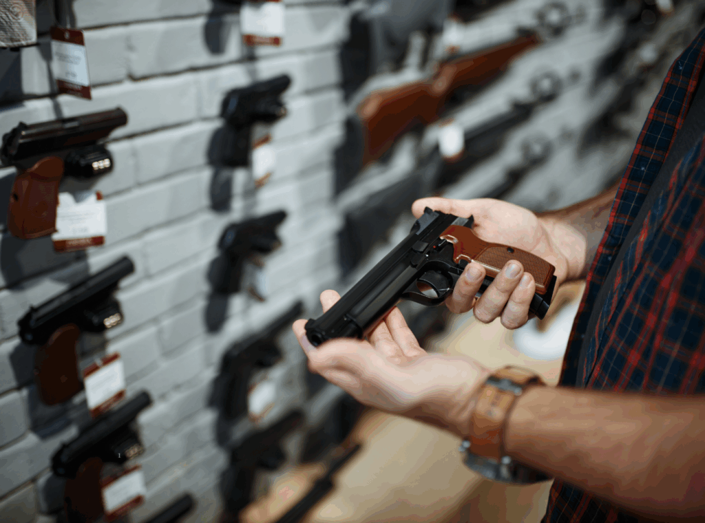 holding a gun in a firearm store