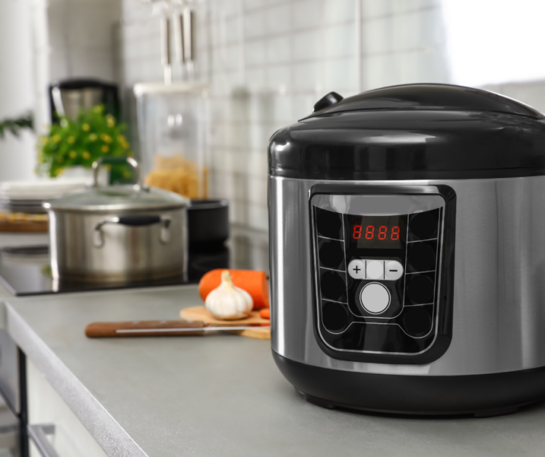kitchen counter with pressure cooker